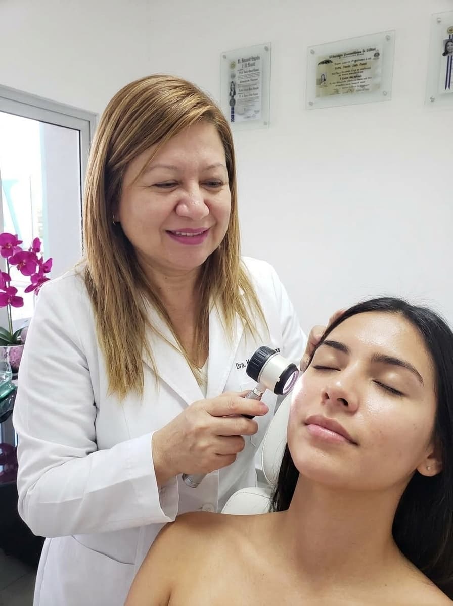 Dra. Karla Ruiz Rivas atendiendo a paciente en Clínica Dermatológica Kaderma